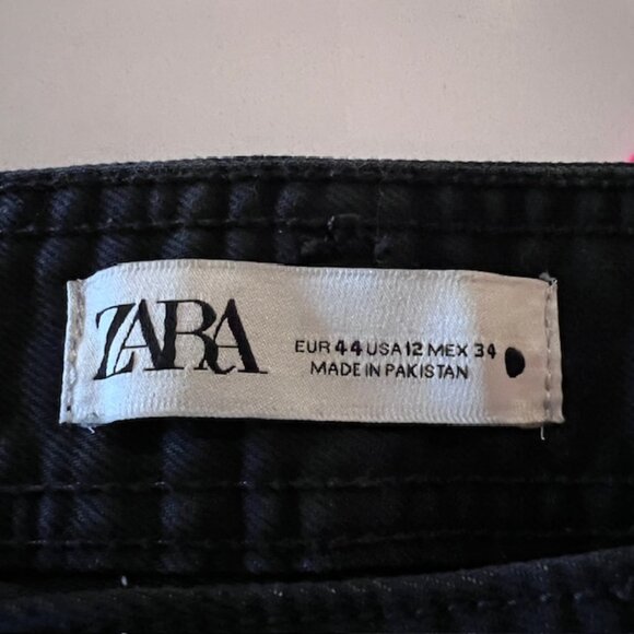 Zara Black High Rise Wide Leg Cotton Blend Pants Women’s Size 12 - Picture 7 of 8